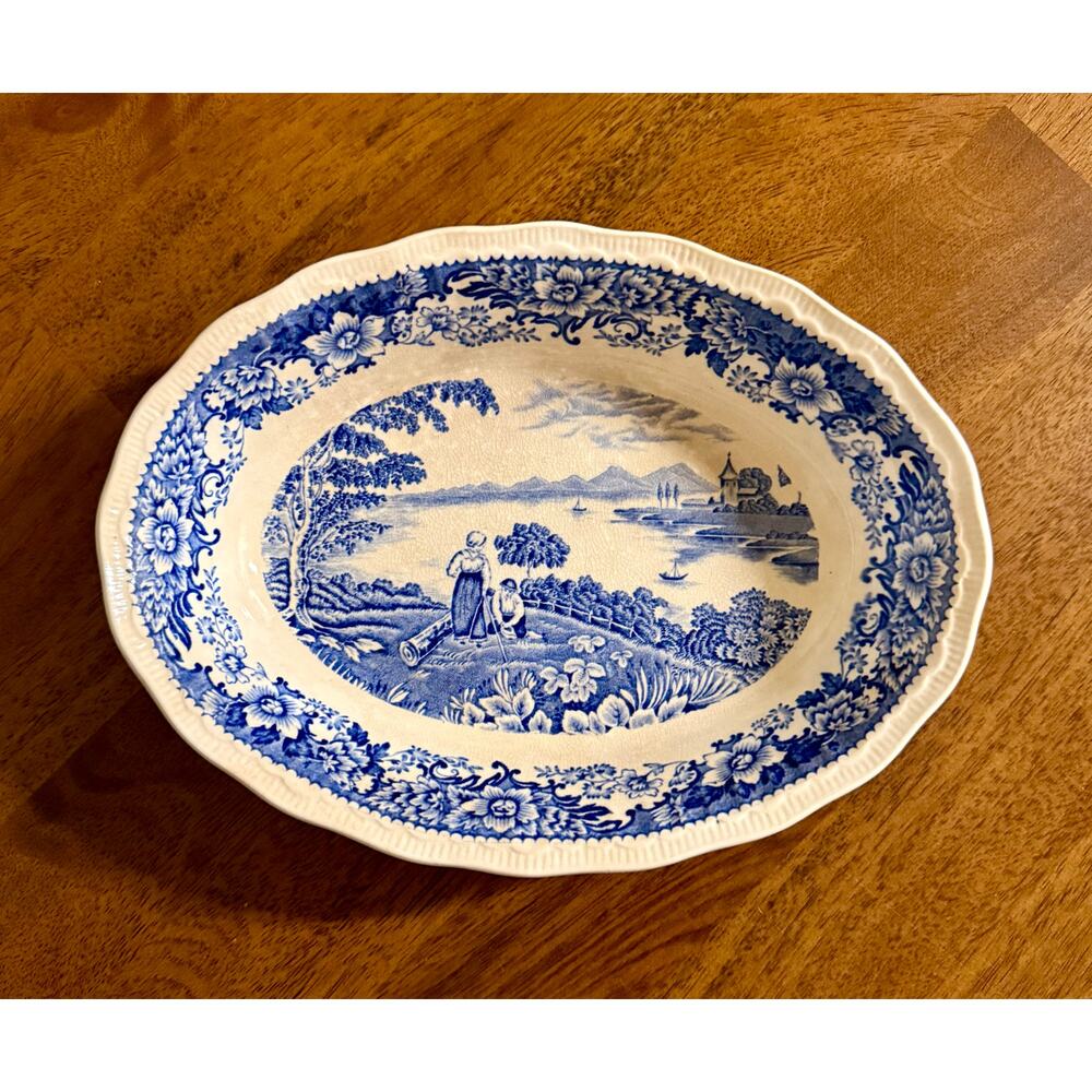 Vintage Swinnertons "Silverdale" blue and white oval serving bowl